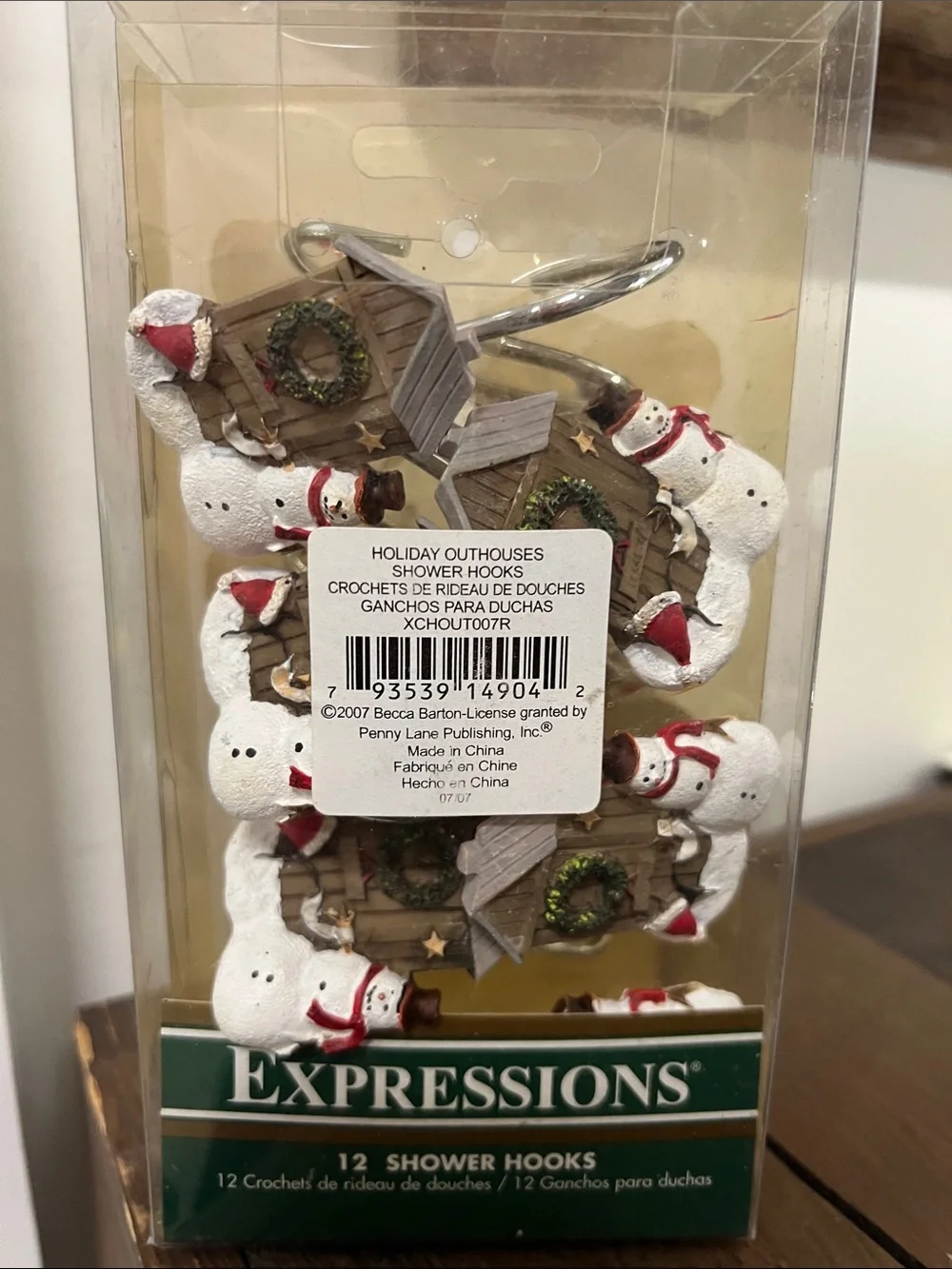 Expressions Holiday Outhouses Snowman Shower Hooks - White, Brown, Red, Green